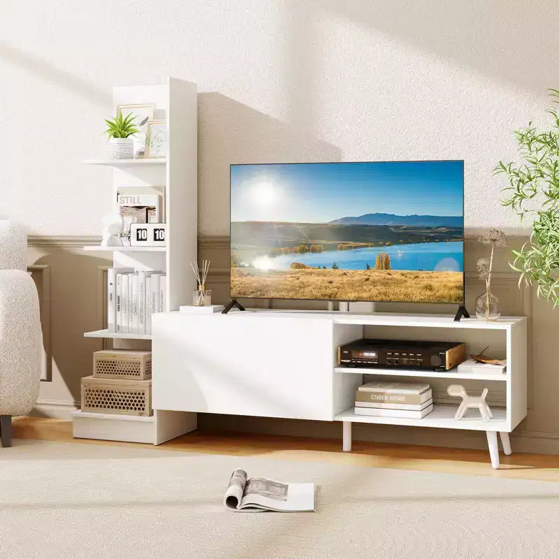 Mobile TV bianco con libreria, adatto per TV fino a 50", montaggio a 1 persona