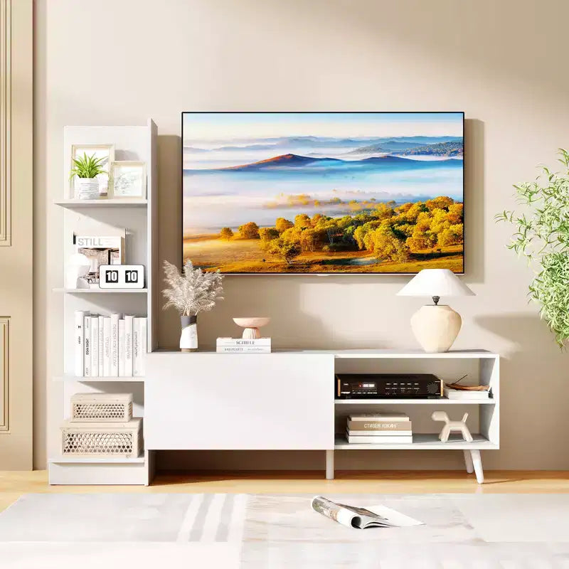 Mobile TV bianco con libreria, adatto per TV fino a 50", montaggio a 1 persona