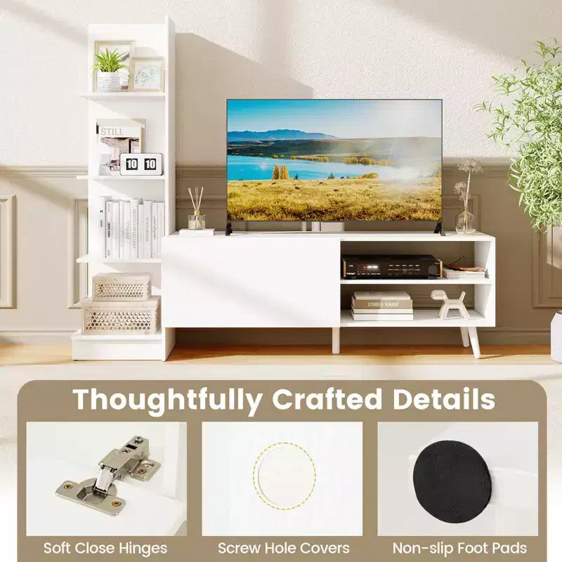 Mobile TV bianco con libreria, adatto per TV fino a 50", montaggio a 1 persona