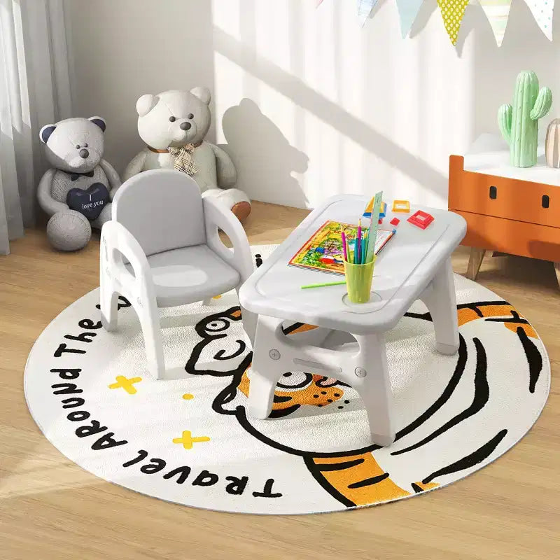 Set di tavolo e sedie per bambini "Dinosauro grigio e bianco", 2 pezzi, età 1-5 anni