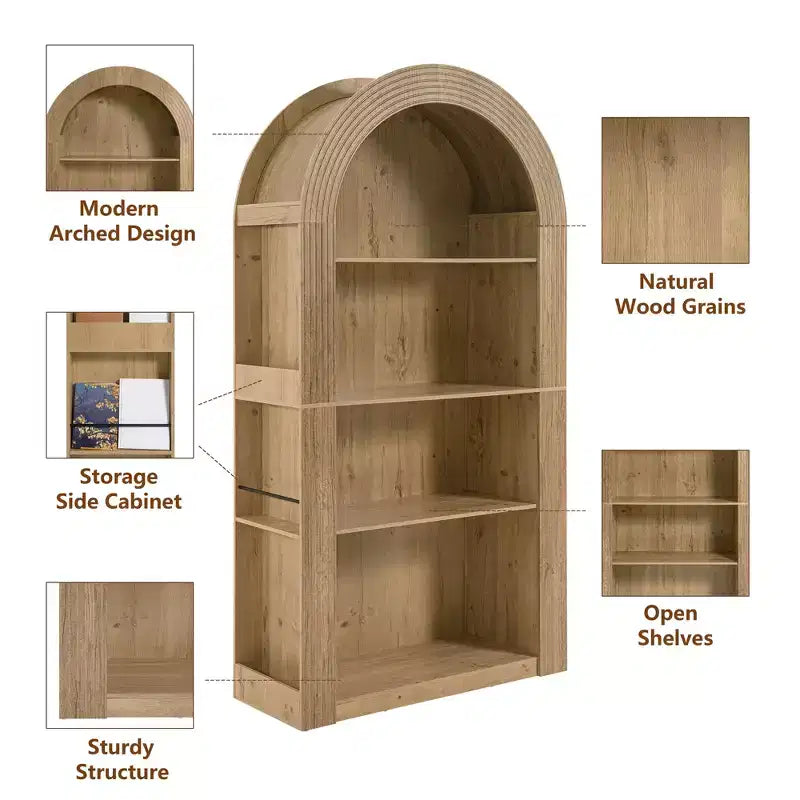 Libreria aperta ad arco a 4 ripiani Nera / Marrone / Naturale, montaggio per una persona