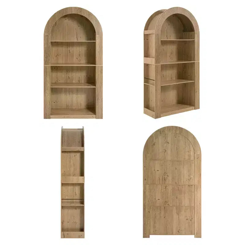Libreria aperta ad arco a 4 ripiani Nera / Marrone / Naturale, montaggio per una persona