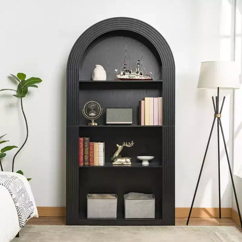 Libreria aperta ad arco a 4 ripiani Nera / Marrone / Naturale, montaggio per una persona