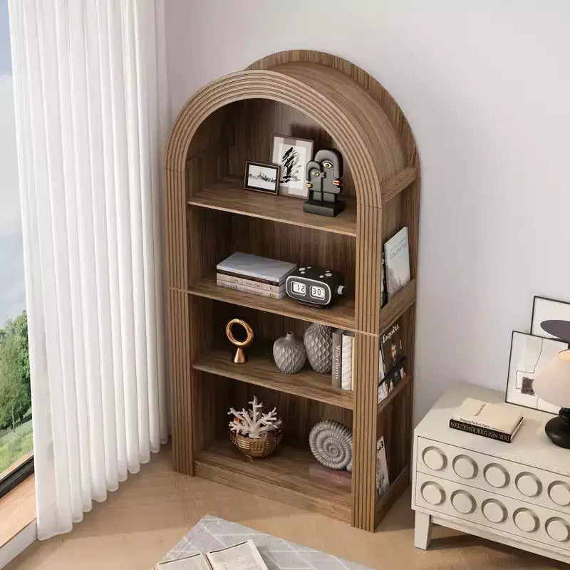 Libreria aperta ad arco a 4 ripiani Nera / Marrone / Naturale, montaggio per una persona