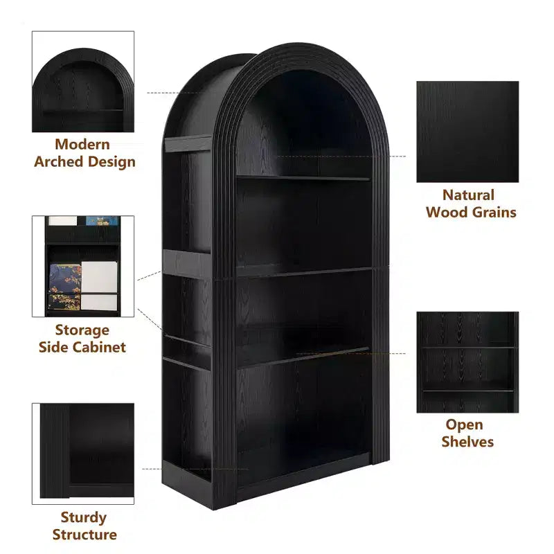 Libreria aperta ad arco a 4 ripiani Nera / Marrone / Naturale, montaggio per una persona