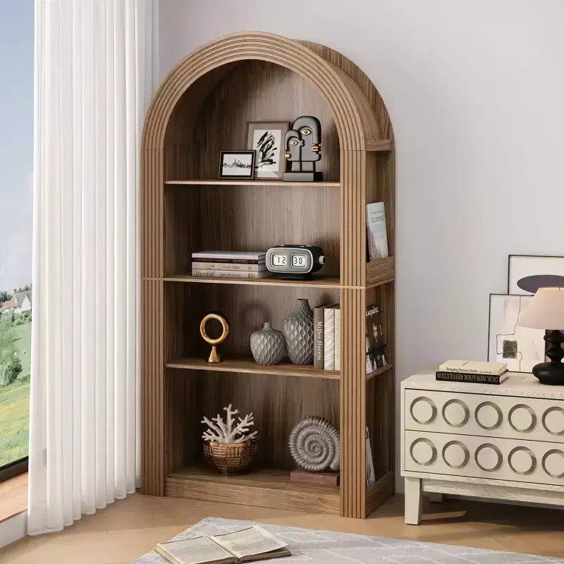 Libreria aperta ad arco a 4 ripiani Nera / Marrone / Naturale, montaggio per una persona