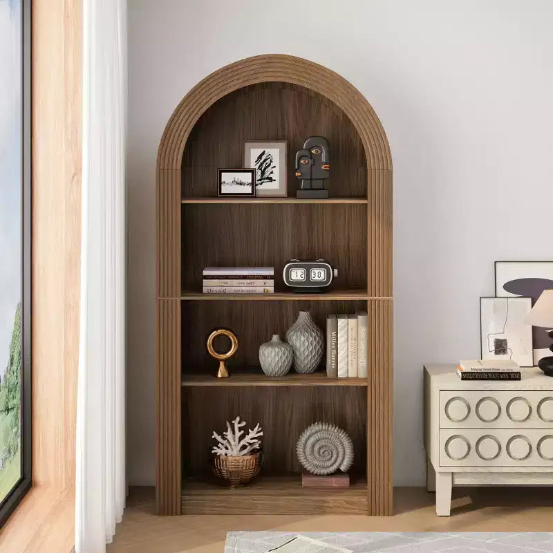 Libreria aperta ad arco a 4 ripiani Nera / Marrone / Naturale, montaggio per una persona