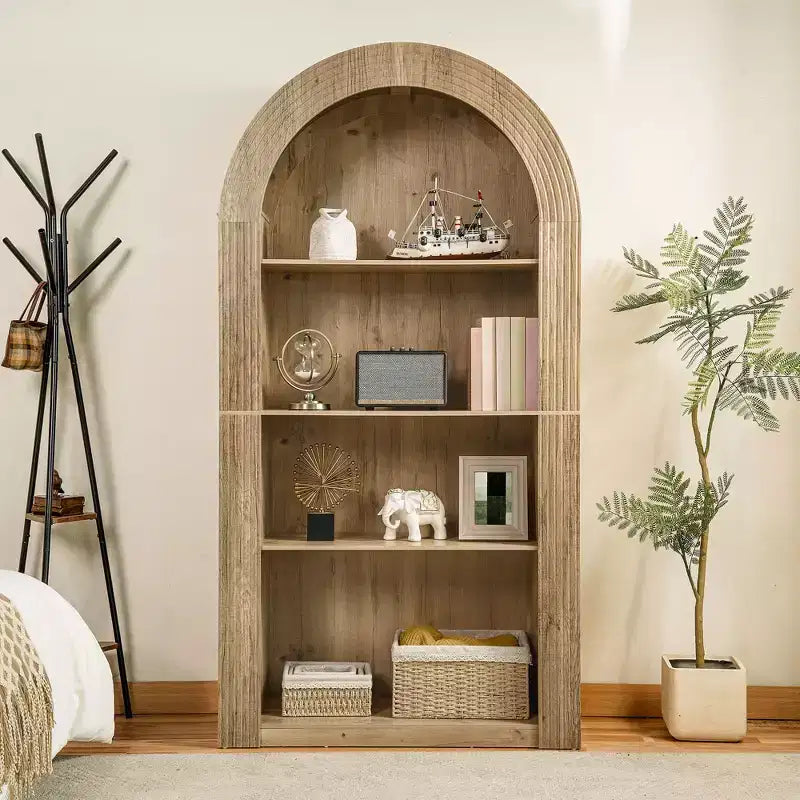 Libreria aperta ad arco a 4 ripiani Nera / Marrone / Naturale, montaggio per una persona