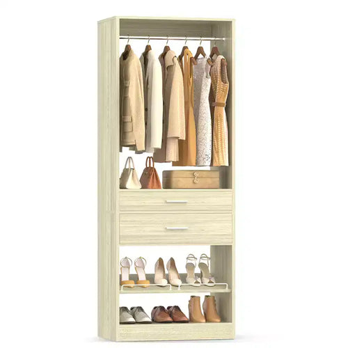 Organizzatore armadio indipendente beige/bianco con cassetti, asta appendiabiti e scarpiera, per 1 persona