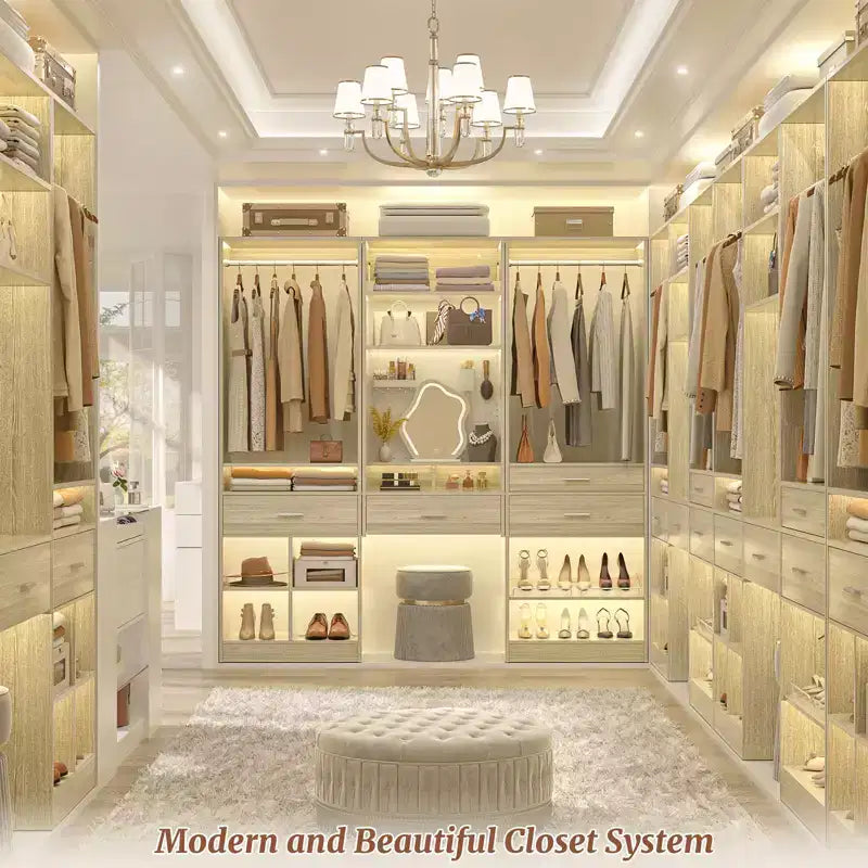 Organizzatore armadio indipendente beige/bianco con cassetti, asta appendiabiti e scarpiera, per 1 persona