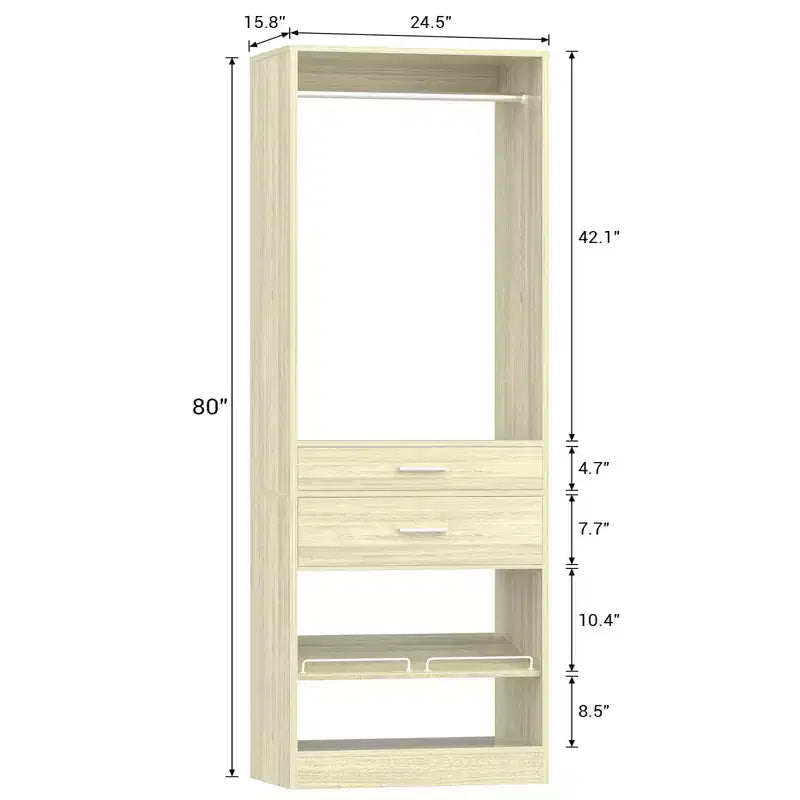 Organizzatore armadio indipendente beige/bianco con cassetti, asta appendiabiti e scarpiera, per 1 persona