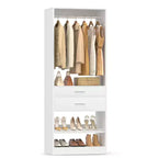 Organizzatore armadio indipendente beige/bianco con cassetti, asta appendiabiti e scarpiera, per 1 persona