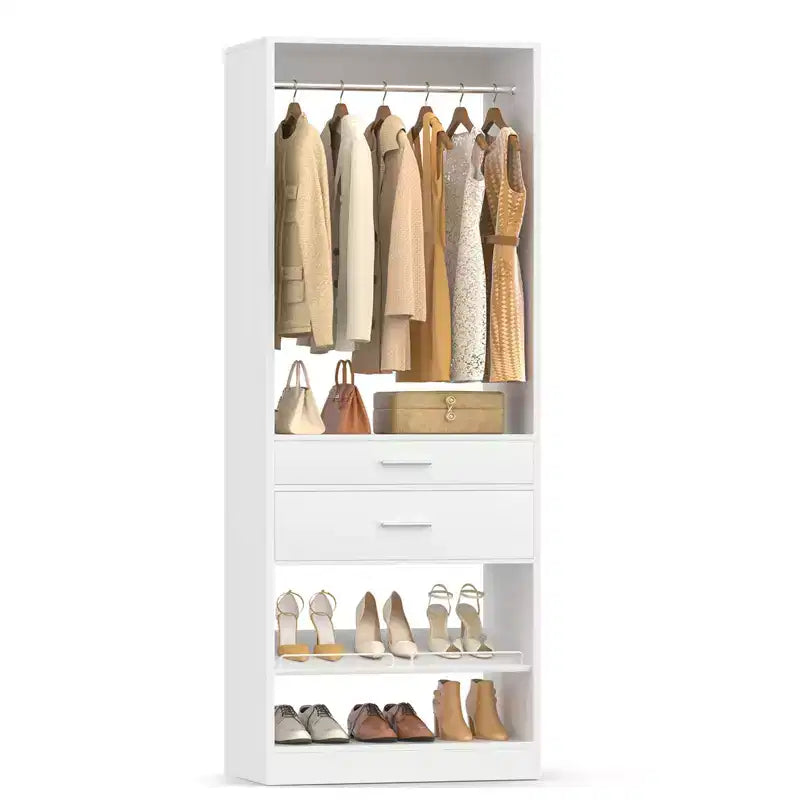 Organizzatore armadio indipendente beige/bianco con cassetti, asta appendiabiti e scarpiera, per 1 persona