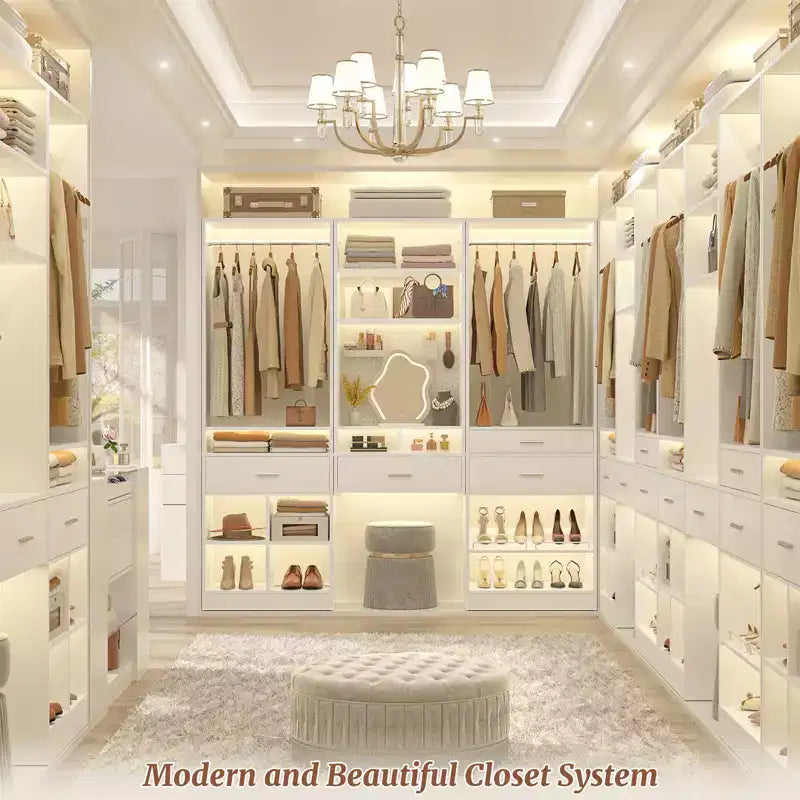 Organizzatore armadio indipendente beige/bianco con cassetti, asta appendiabiti e scarpiera, per 1 persona