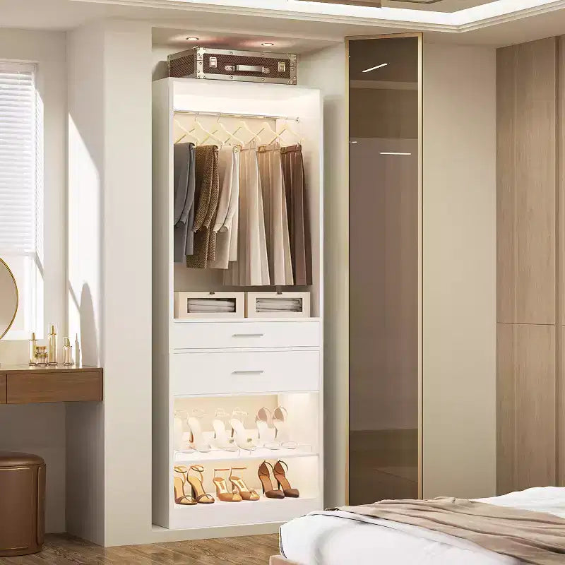 Organizzatore armadio indipendente beige/bianco con cassetti, asta appendiabiti e scarpiera, per 1 persona