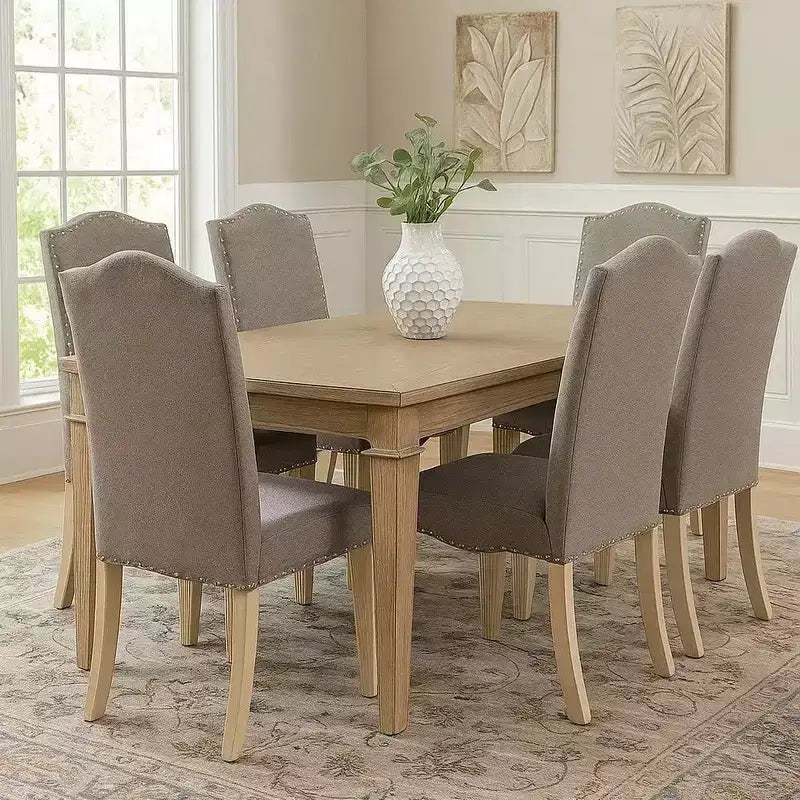 Royal Hampton Fabric Upholstered Wooden Side Chair, White And Gray, Pack Of Two