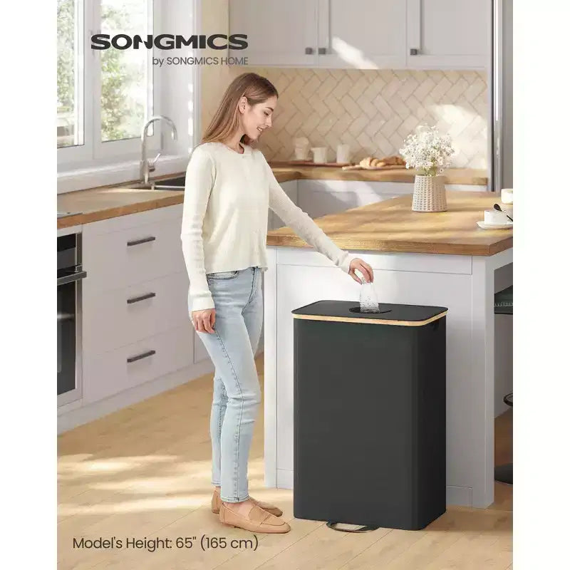 26 Gallon Recycling Bin for Kitchen, Bottle Recycling Container with Inner Bag & Collection Hole, Foldable Design for Metal Plastic Paper Glass