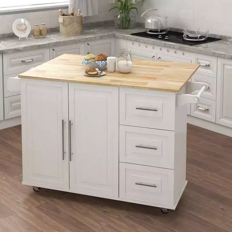 Isola da cucina estensibile bianca con portaspezie e portasciugamani, per 1 persona