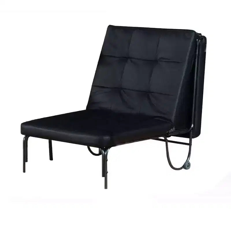Royal Hampton Metal Futon with Faux Leather Upholstered Tufted Details and Casters, Black