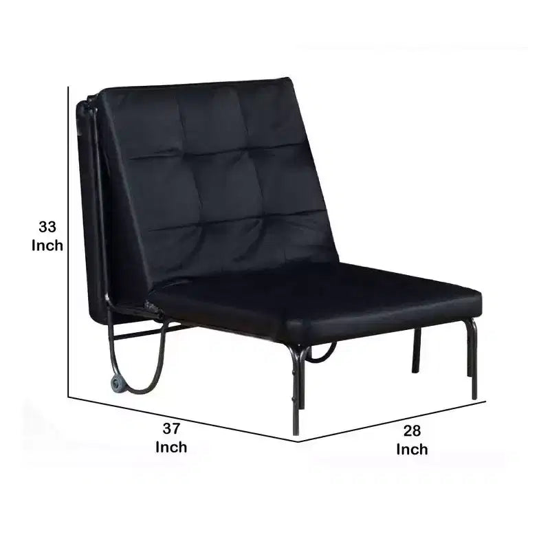 Poltrona Futon Convertibile in Similpelle Nera con Rotelle, 1 Posto