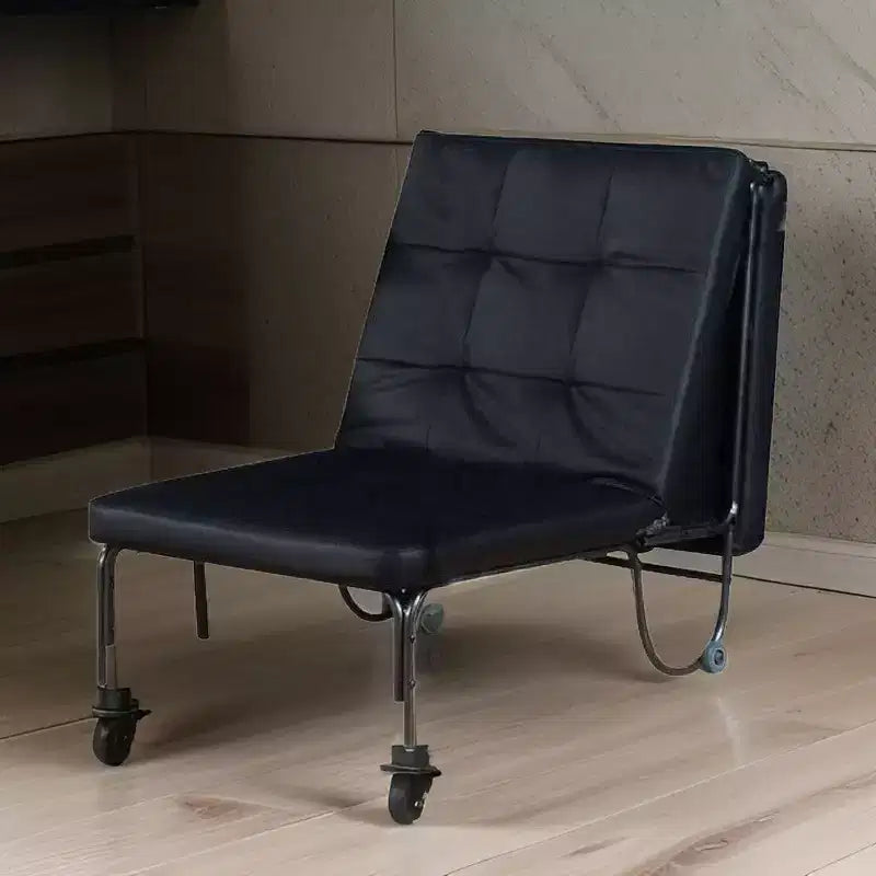 Poltrona Futon Convertibile in Similpelle Nera con Rotelle, 1 Posto