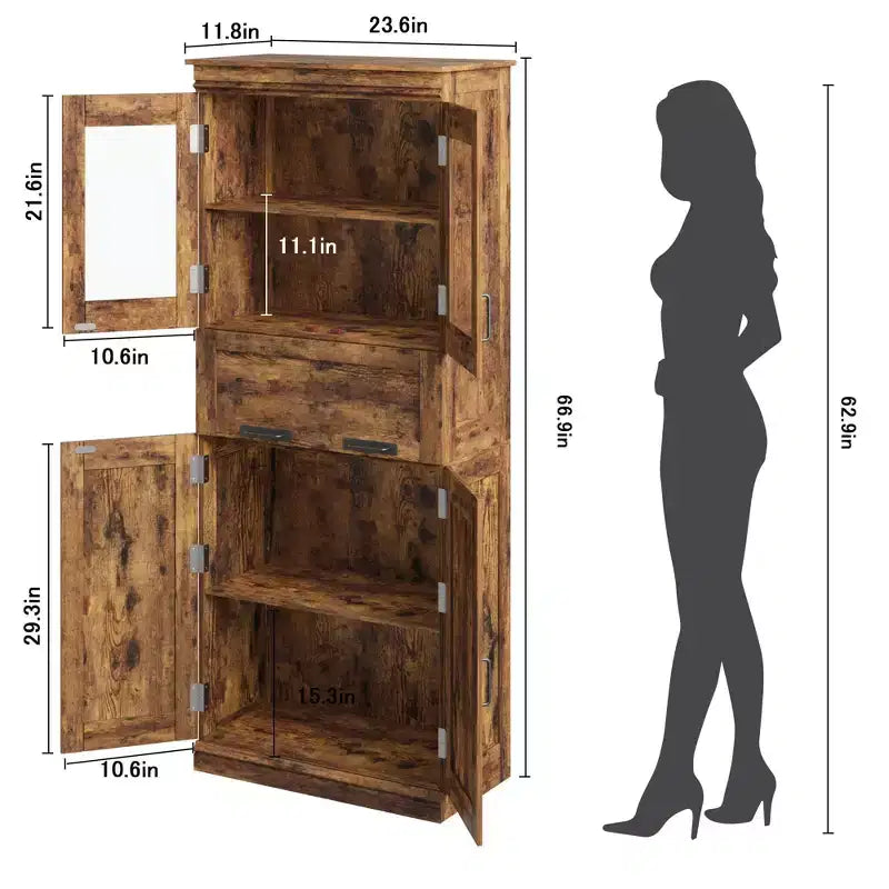 Dispensa in Legno Bianco con Ante a Vetro, 2 Ante 1 Cassetto