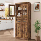 Dispensa in Legno Bianco con Ante a Vetro, 2 Ante 1 Cassetto