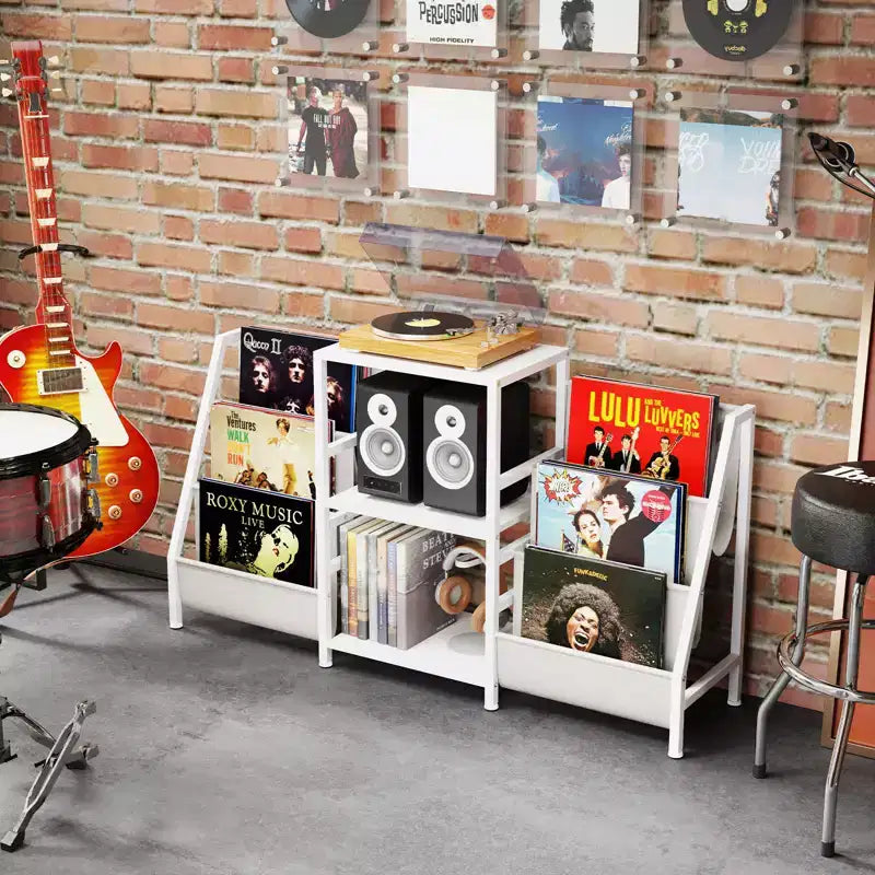 Costway Mobiletto Porta Giradischi con Portadischi in Vinile, Tavolino Espositore per Giradischi con 3 Ripiani