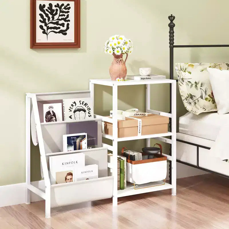 Costway Mobiletto Porta Giradischi con Portadischi in Vinile, Tavolino Espositore per Giradischi con 3 Ripiani