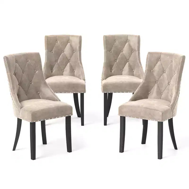 Costway Upholstered Dining Chairs Set of 4 Tufted Wingback Chairs w/ Solid Wood Legs