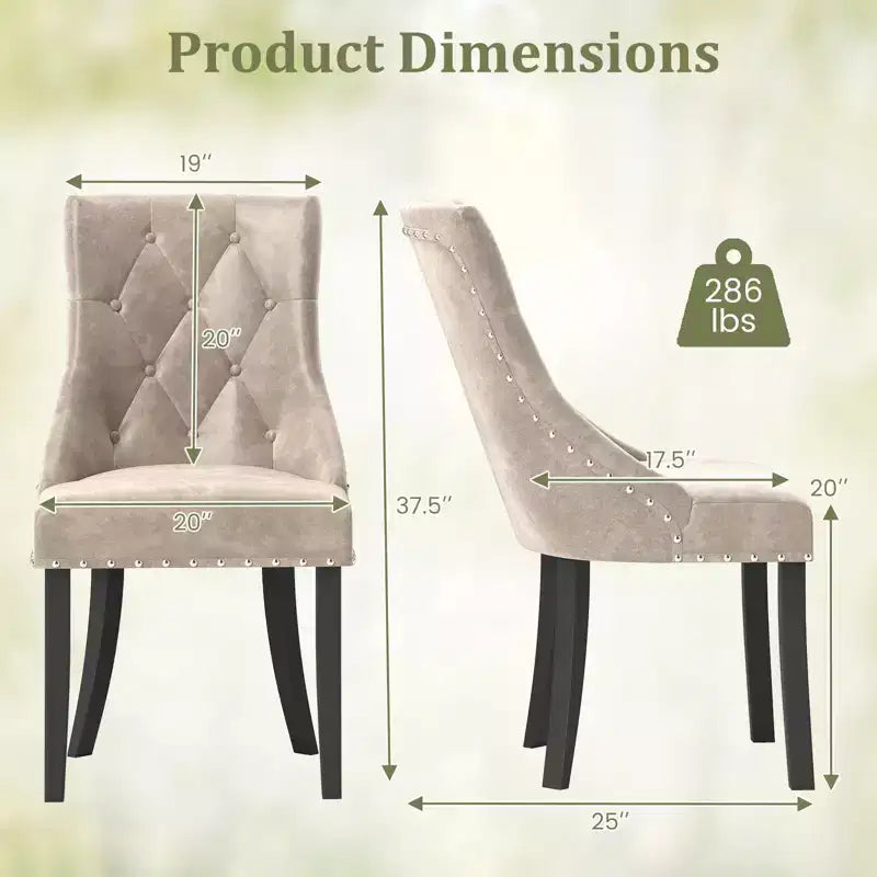 Sedie da pranzo Wingback color crema, con bottoni, set da 4