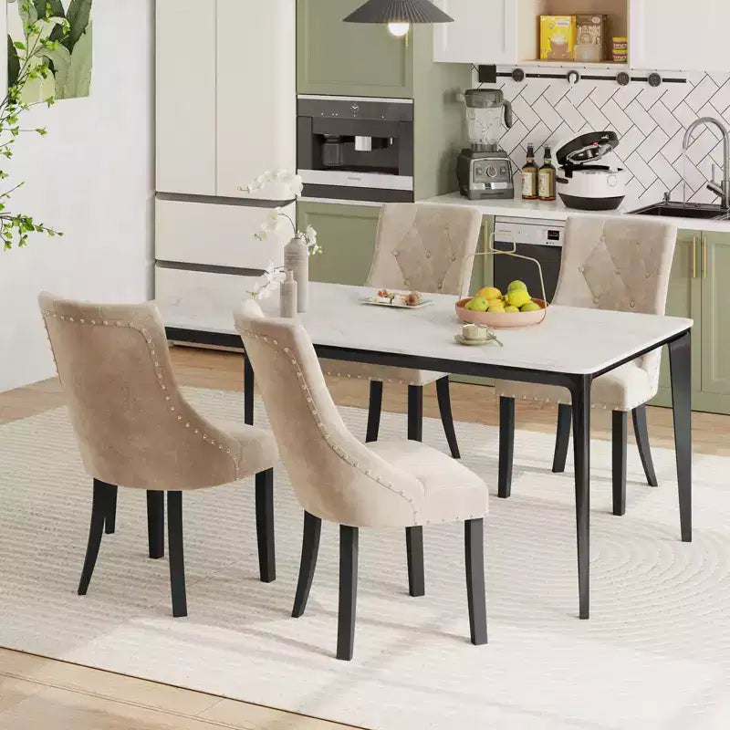 Sedie da pranzo Wingback color crema, con bottoni, set da 4