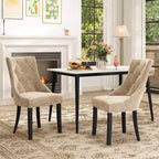 Sedie da pranzo Wingback color crema, con bottoni, set da 4