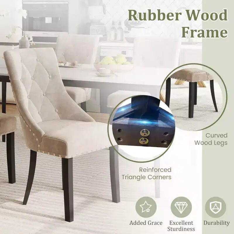 Sedie da pranzo Wingback color crema, con bottoni, set da 4