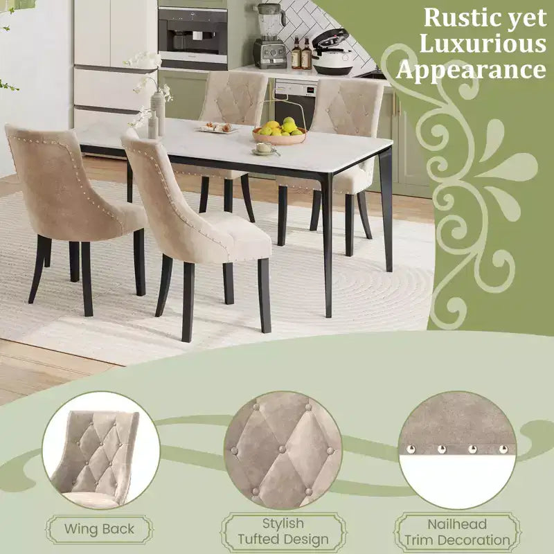 Sedie da pranzo Wingback color crema, con bottoni, set da 4