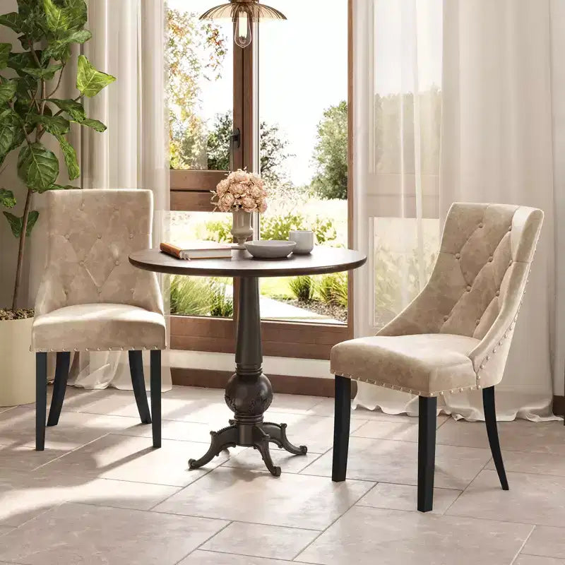 Sedie da pranzo Wingback color crema, con bottoni, set da 4