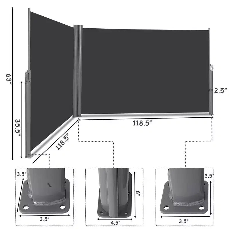 Tenda da sole laterale a scomparsa grigio chiaro, pannello singolo, 236"L x 63"A