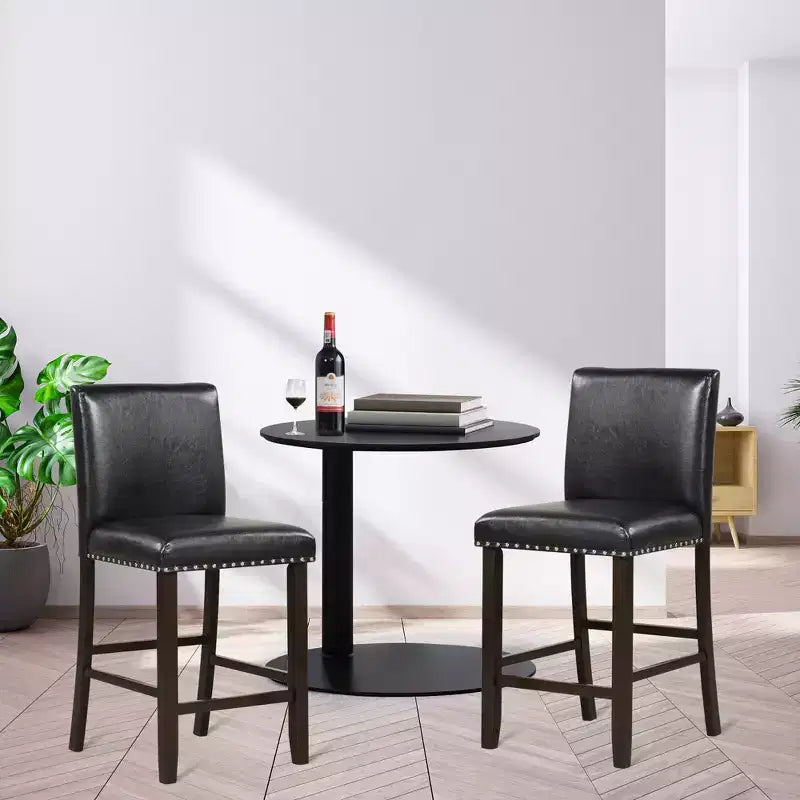 Sgabelli da bar con schienale alto in similpelle nera, set da 4