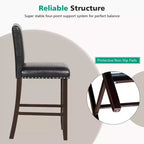 Sgabelli da bar con schienale alto in similpelle nera, set da 4