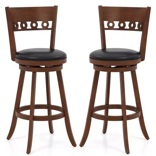 Costway 2PCS 30.5 Bar Height Chairs Swivel Bar Stools w/ Rubber Wood Frame