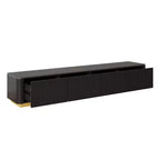 Mobile TV scanalato bianco/nero con base dorata, console multimediale a 4 cassetti, adatto per TV fino a 85"