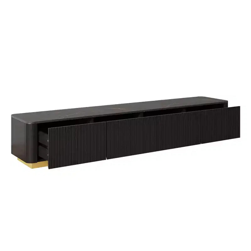 Mobile TV scanalato bianco/nero con base dorata, console multimediale a 4 cassetti, adatto per TV fino a 85"