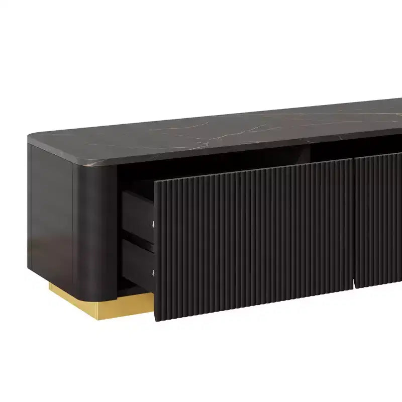 Mobile TV scanalato bianco/nero con base dorata, console multimediale a 4 cassetti, adatto per TV fino a 85"
