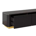 Mobile TV scanalato bianco/nero con base dorata, console multimediale a 4 cassetti, adatto per TV fino a 85"