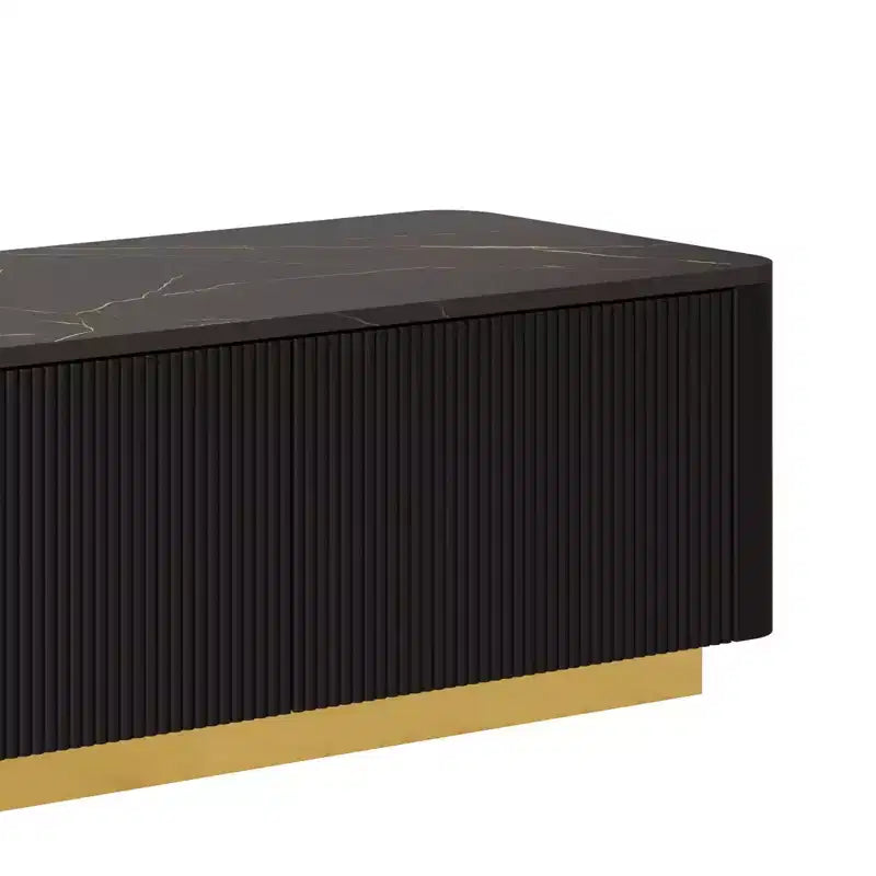 Mobile TV scanalato bianco/nero con base dorata, console multimediale a 4 cassetti, adatto per TV fino a 85"