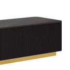 Mobile TV scanalato bianco/nero con base dorata, console multimediale a 4 cassetti, adatto per TV fino a 85"