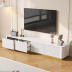 Mobile TV scanalato bianco/nero con base dorata, console multimediale a 4 cassetti, adatto per TV fino a 85"