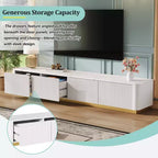 Mobile TV scanalato bianco/nero con base dorata, console multimediale a 4 cassetti, adatto per TV fino a 85"