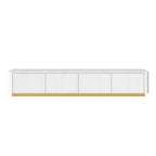 Mobile TV scanalato bianco/nero con base dorata, console multimediale a 4 cassetti, adatto per TV fino a 85"