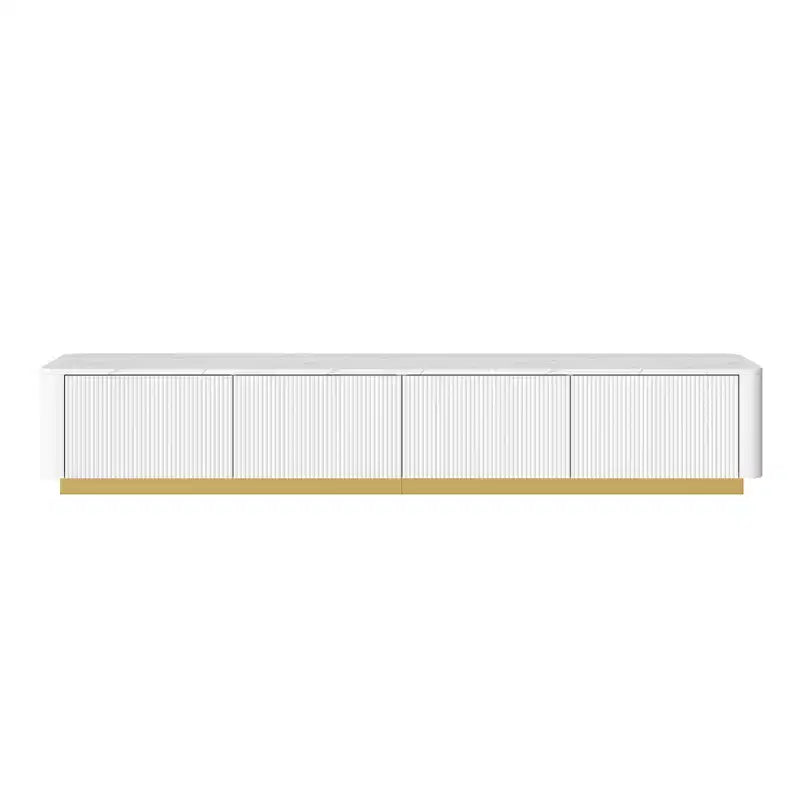 Mobile TV scanalato bianco/nero con base dorata, console multimediale a 4 cassetti, adatto per TV fino a 85"